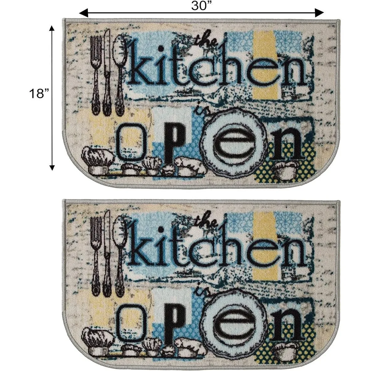Kashi Home Kitchen Rug. Printed Durable Non Slip Floor Mat. Farmhouse Design 3 Piece Set - 3pc Set (2 18x30 D Shape & 1 20x40)