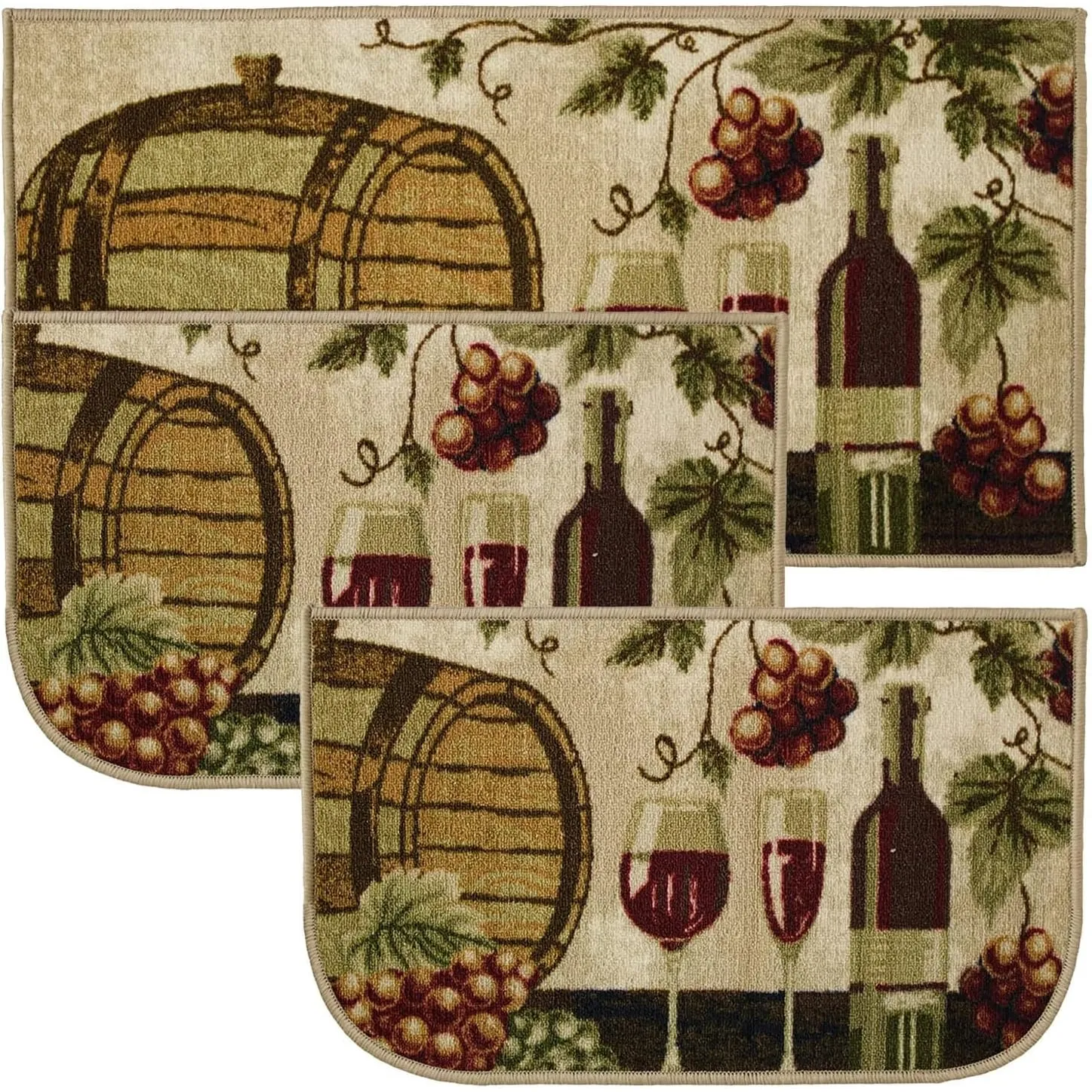Kashi Home Kitchen Rug. Printed Durable Non Slip Floor Mat. Farmhouse Design 3 Piece Set - 3pc Set (2 18x30 D Shape & 1 20x40)
