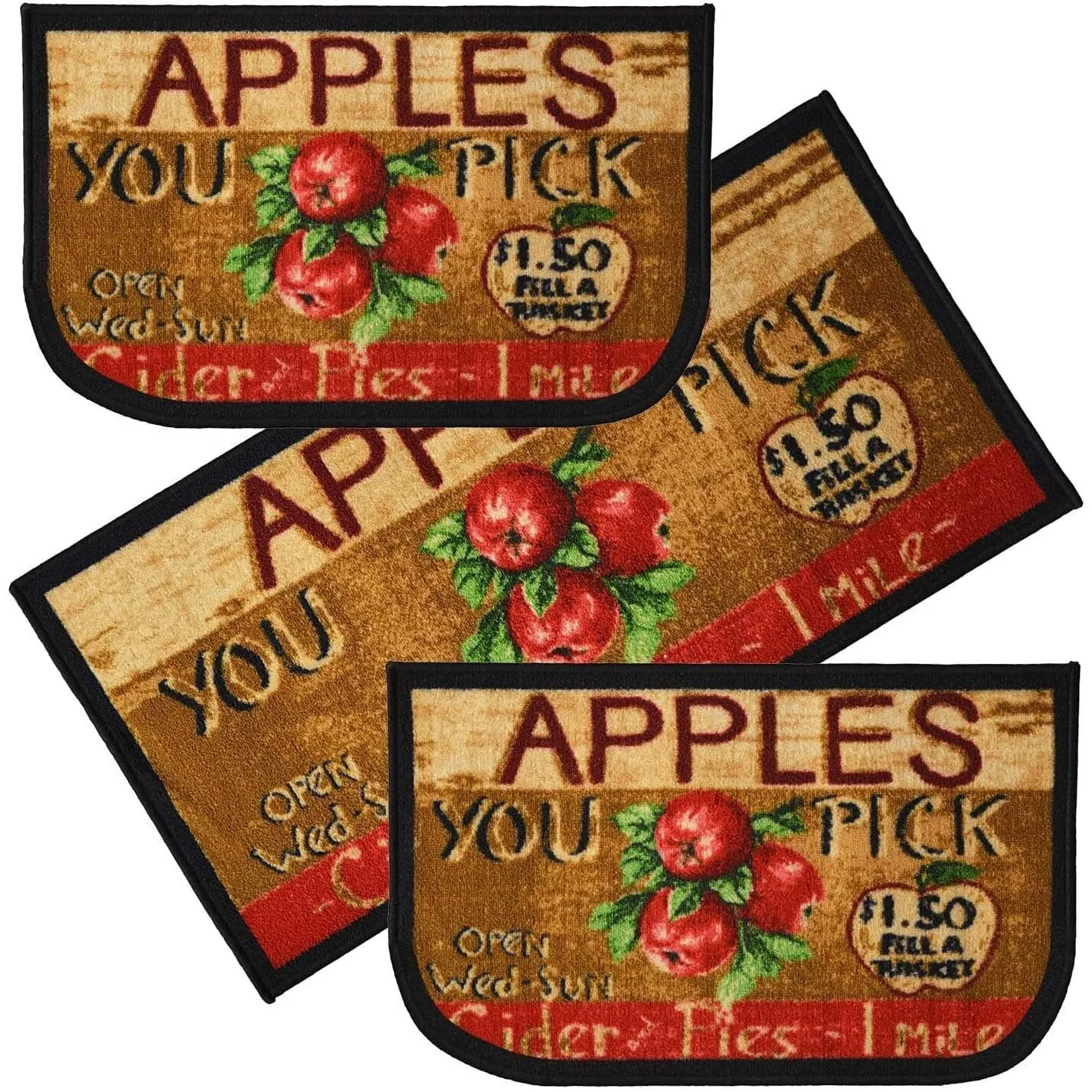 Kashi Home Kitchen Rug. Printed Durable Non Slip Floor Mat. Farmhouse Design 3 Piece Set - 3pc Set (2 18x30 D Shape & 1 20x40)