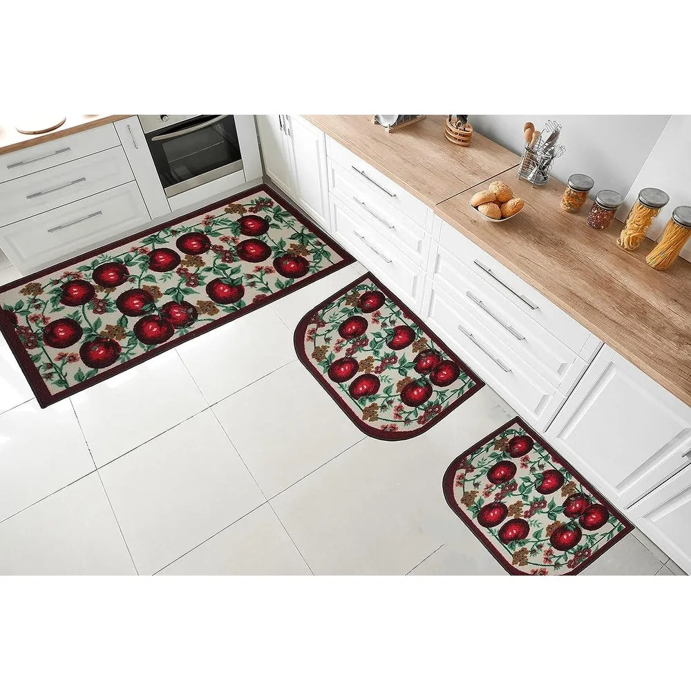 Kashi Home Kitchen Rug. Printed Durable Non Slip Floor Mat. Farmhouse Design 3 Piece Set - 3pc Set (2 18x30 D Shape & 1 20x40)
