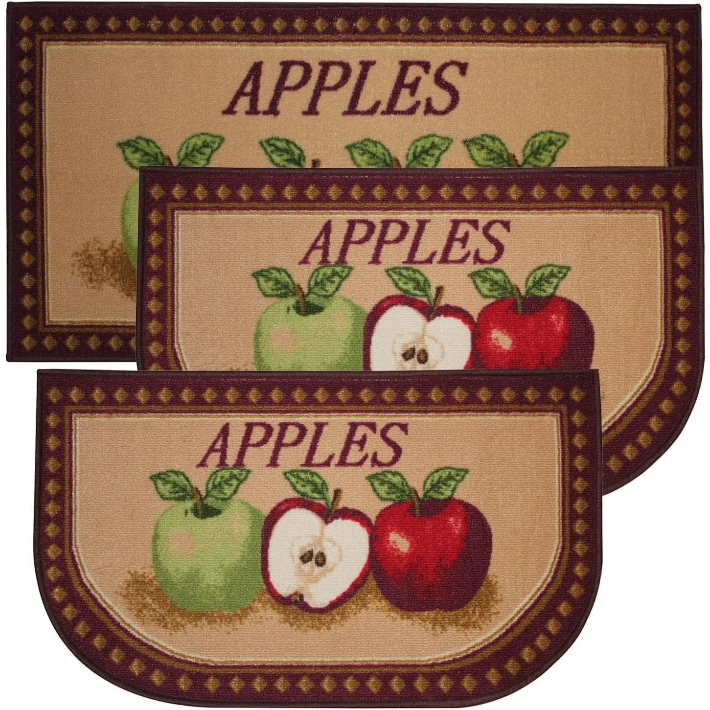 Kashi Home Kitchen Rug. Printed Durable Non Slip Floor Mat. Farmhouse Design 3 Piece Set - 3pc Set (2 18x30 D Shape & 1 20x40)