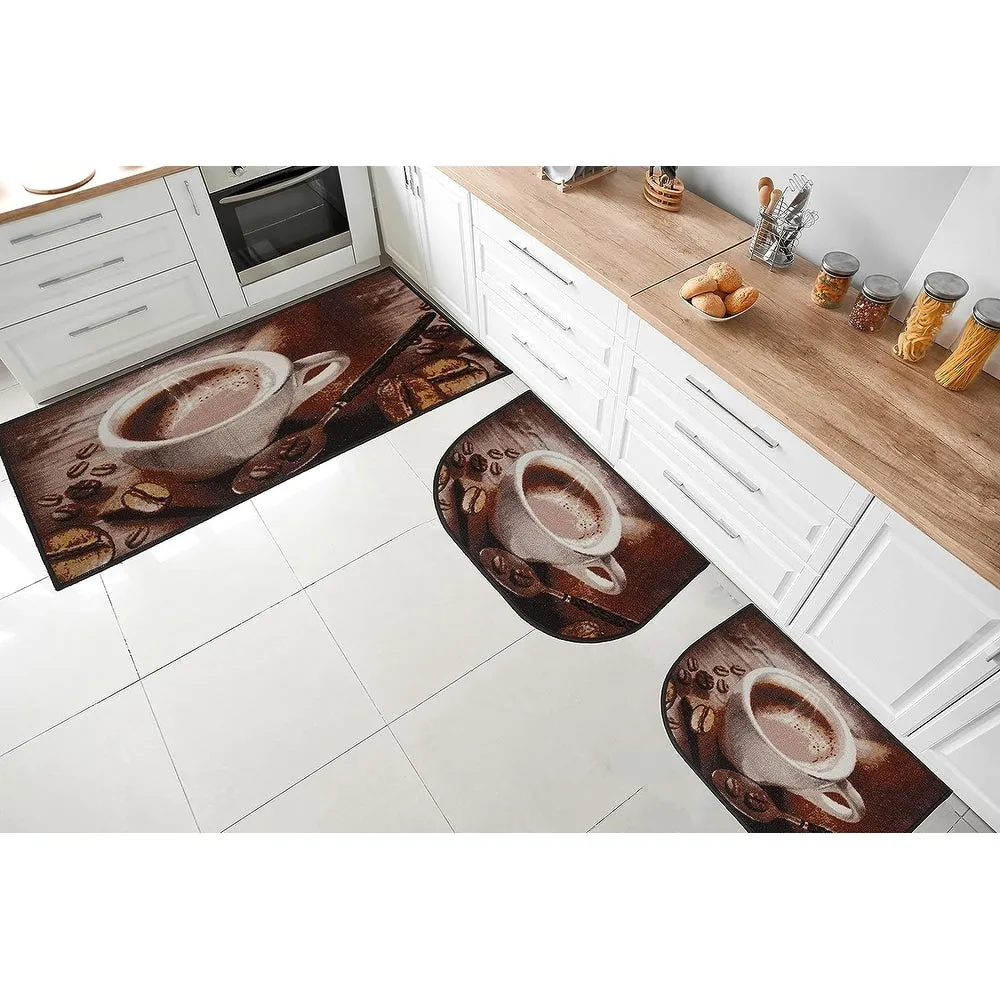 Kashi Home Kitchen Rug. Printed Durable Non Slip Floor Mat. Farmhouse Design 3 Piece Set - 3pc Set (2 18x30 D Shape & 1 20x40)