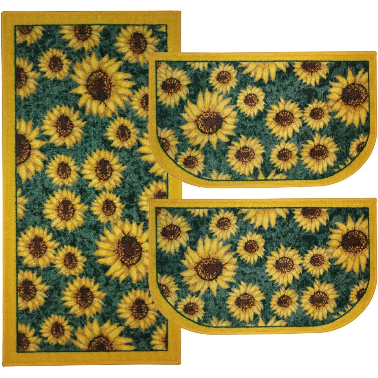 Kashi Home Kitchen Rug. Printed Durable Non Slip Floor Mat. Farmhouse Design 3 Piece Set - 3pc Set (2 18x30 D Shape & 1 20x40)