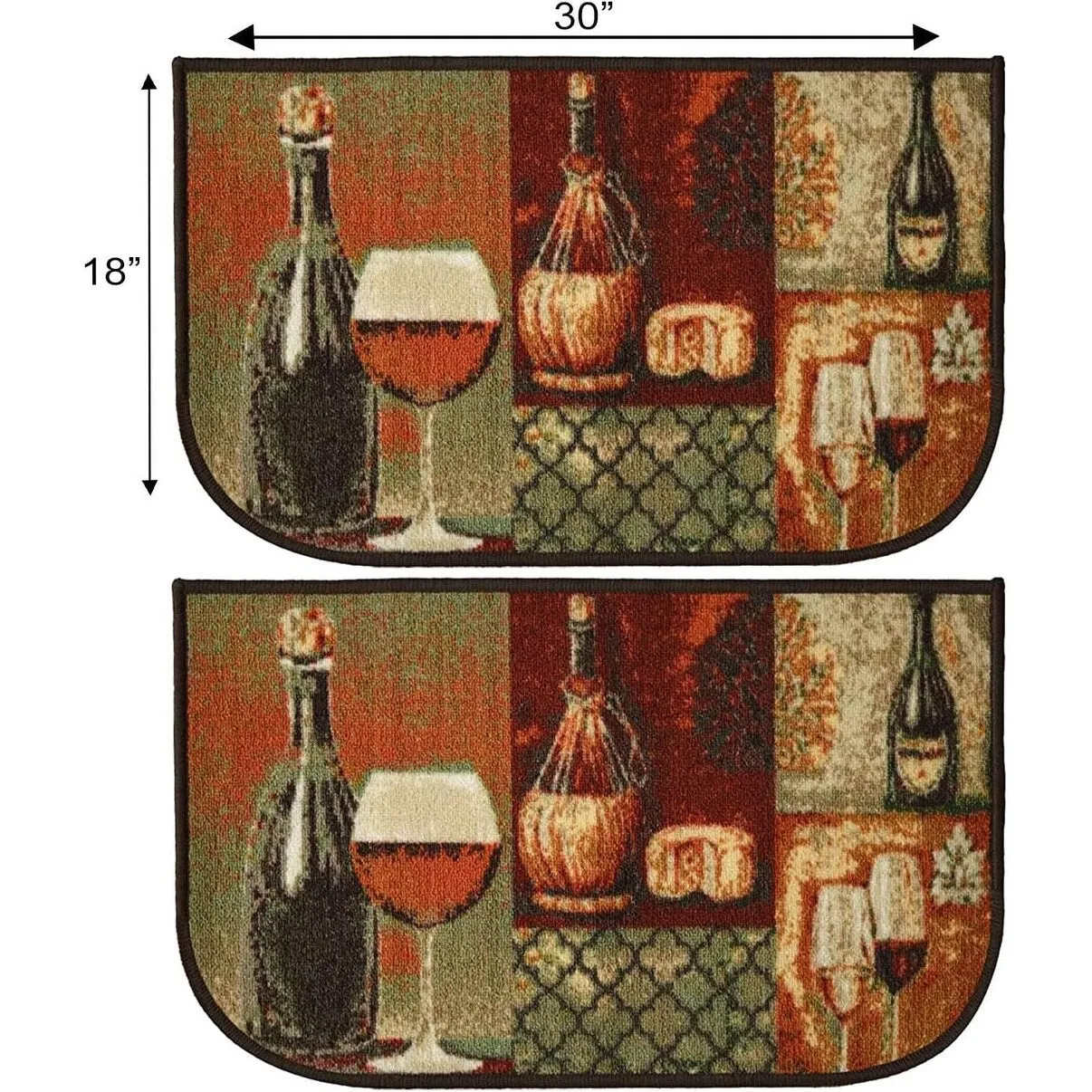 Kashi Home Kitchen Rug. Printed Durable Non Slip Floor Mat. Farmhouse Design 3 Piece Set - 3pc Set (2 18x30 D Shape & 1 20x40)