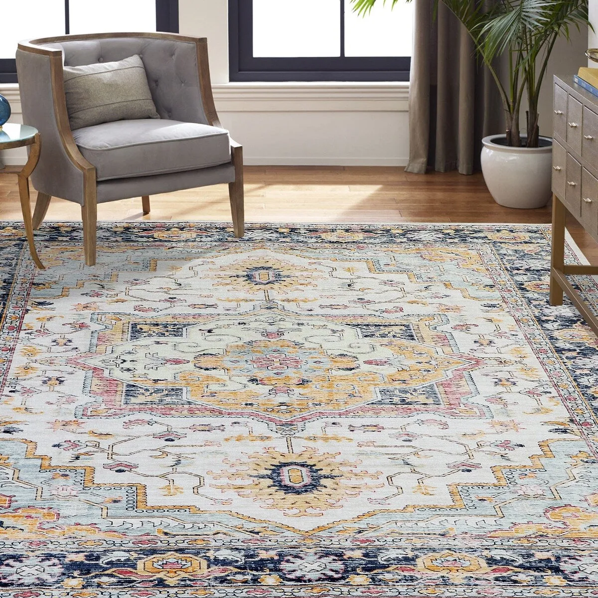 Kaspene Home Blue Vintage Washable Accent Area Rug