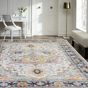 Kaspene Home Blue Vintage Washable Accent Area Rug