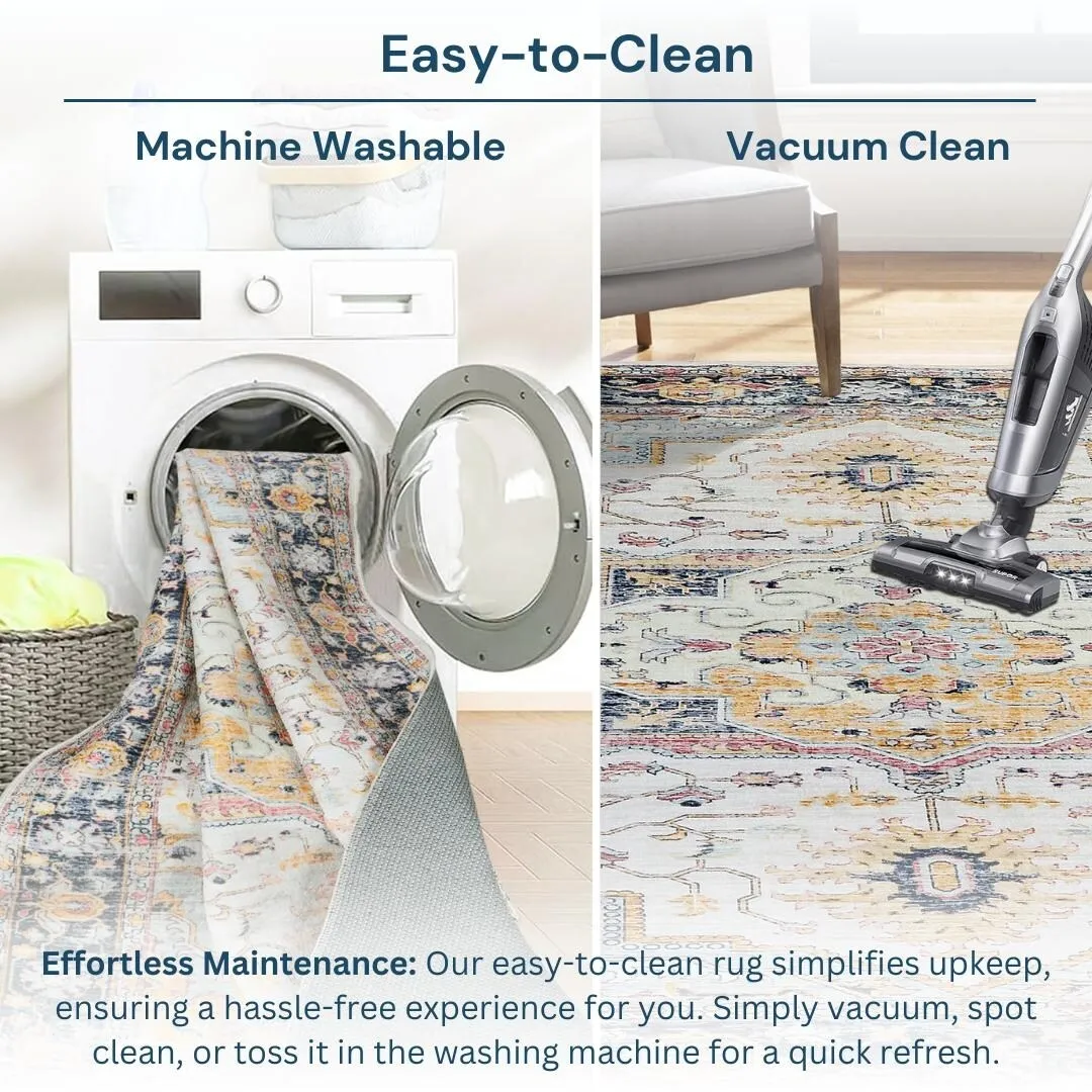 Kaspene Home Blue Vintage Washable Accent Area Rug