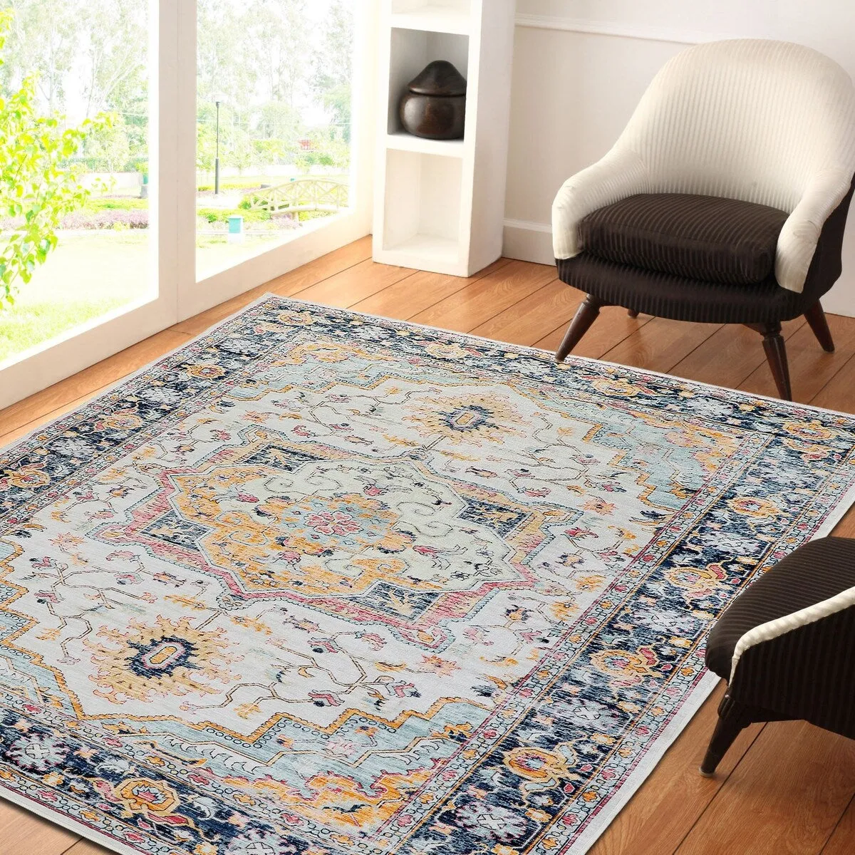 Kaspene Home Blue Vintage Washable Accent Area Rug