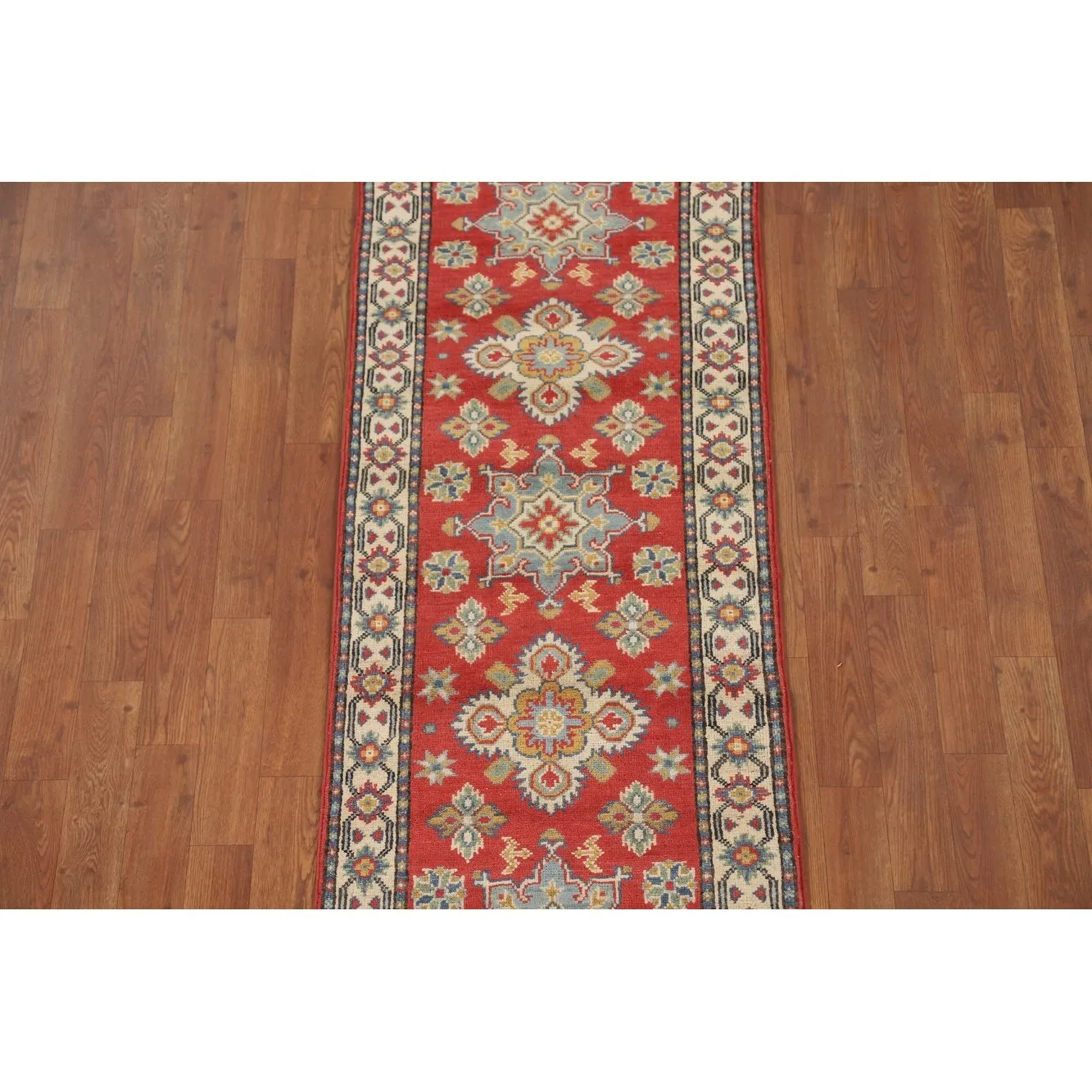 Kazak Runner Rug Hand-Knotted Red Wool Carpet - 2'1 x 5'9