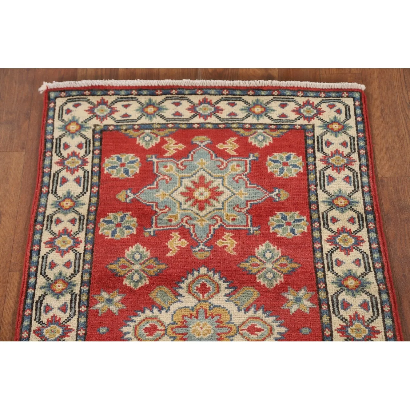 Kazak Runner Rug Hand-Knotted Red Wool Carpet - 2'1 x 5'9
