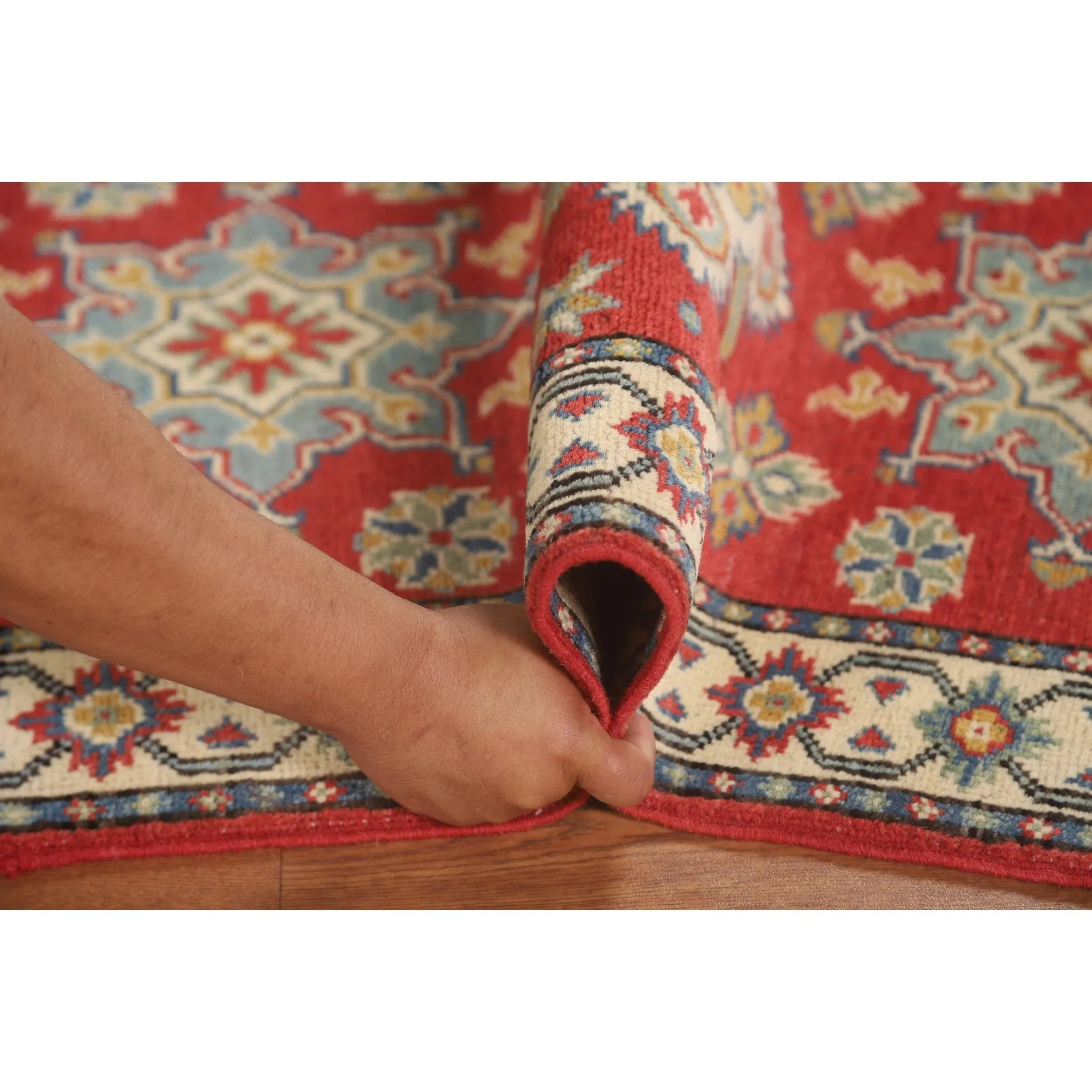 Kazak Runner Rug Hand-Knotted Red Wool Carpet - 2'1 x 5'9