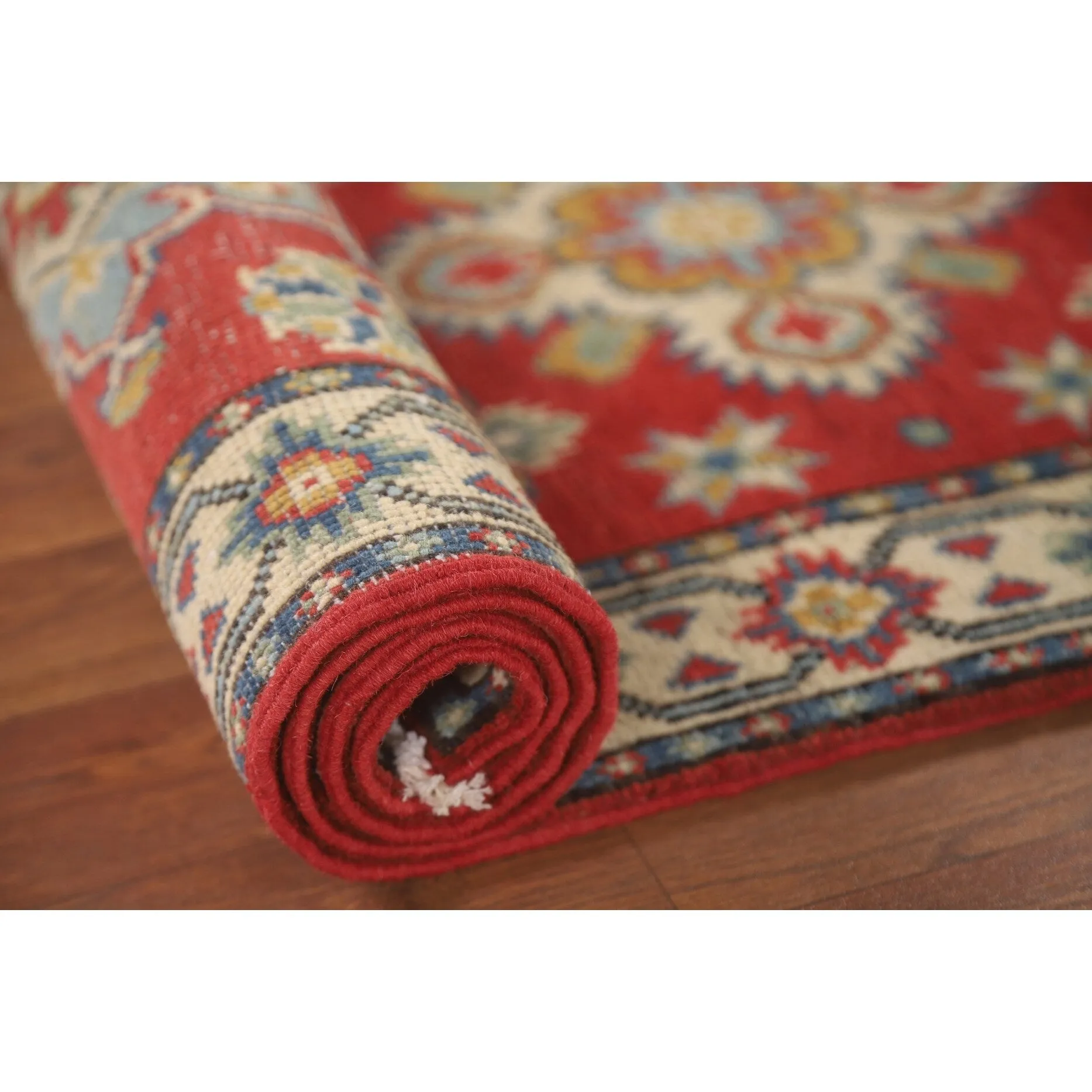 Kazak Runner Rug Hand-Knotted Red Wool Carpet - 2'1 x 5'9