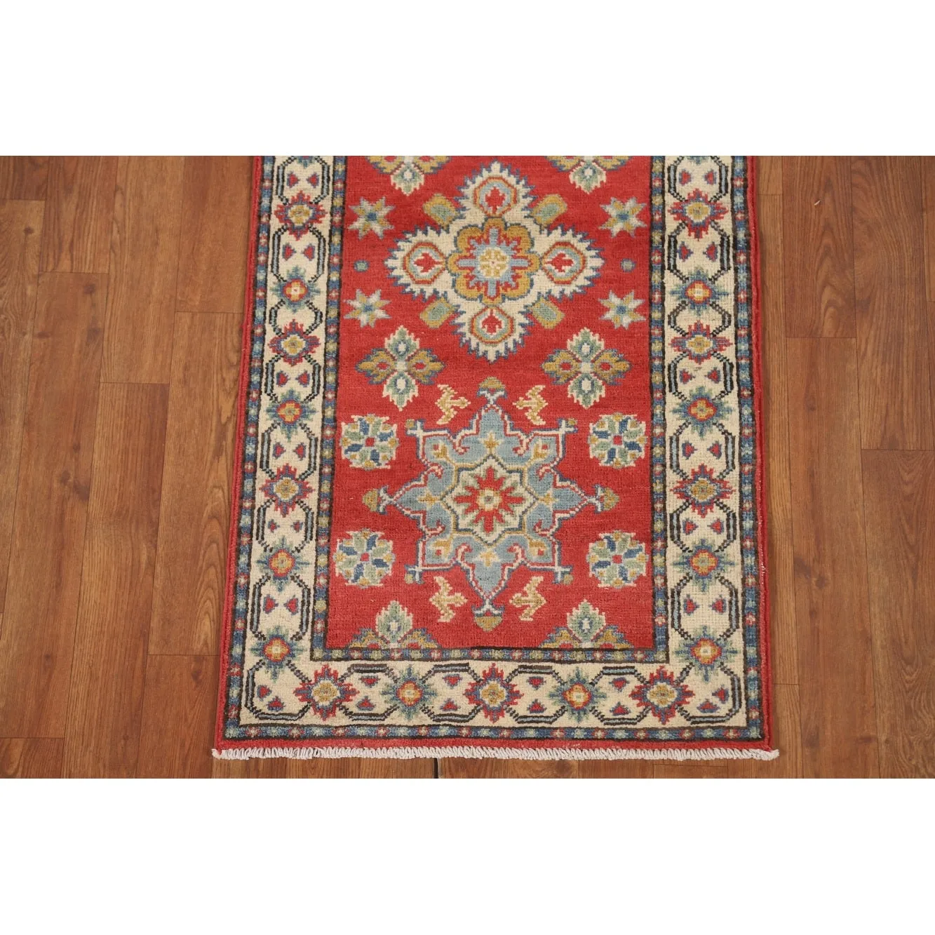 Kazak Runner Rug Hand-Knotted Red Wool Carpet - 2'1 x 5'9