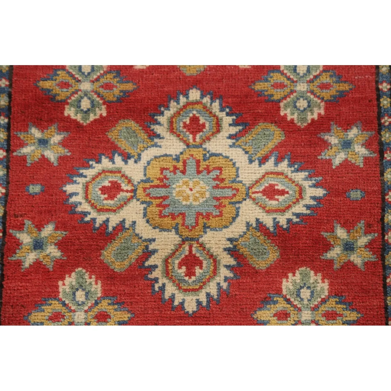 Kazak Runner Rug Hand-Knotted Red Wool Carpet - 2'1 x 5'9