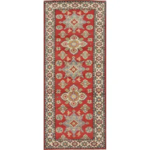 Kazak Runner Rug Hand-Knotted Red Wool Carpet - 2'1 x 5'9