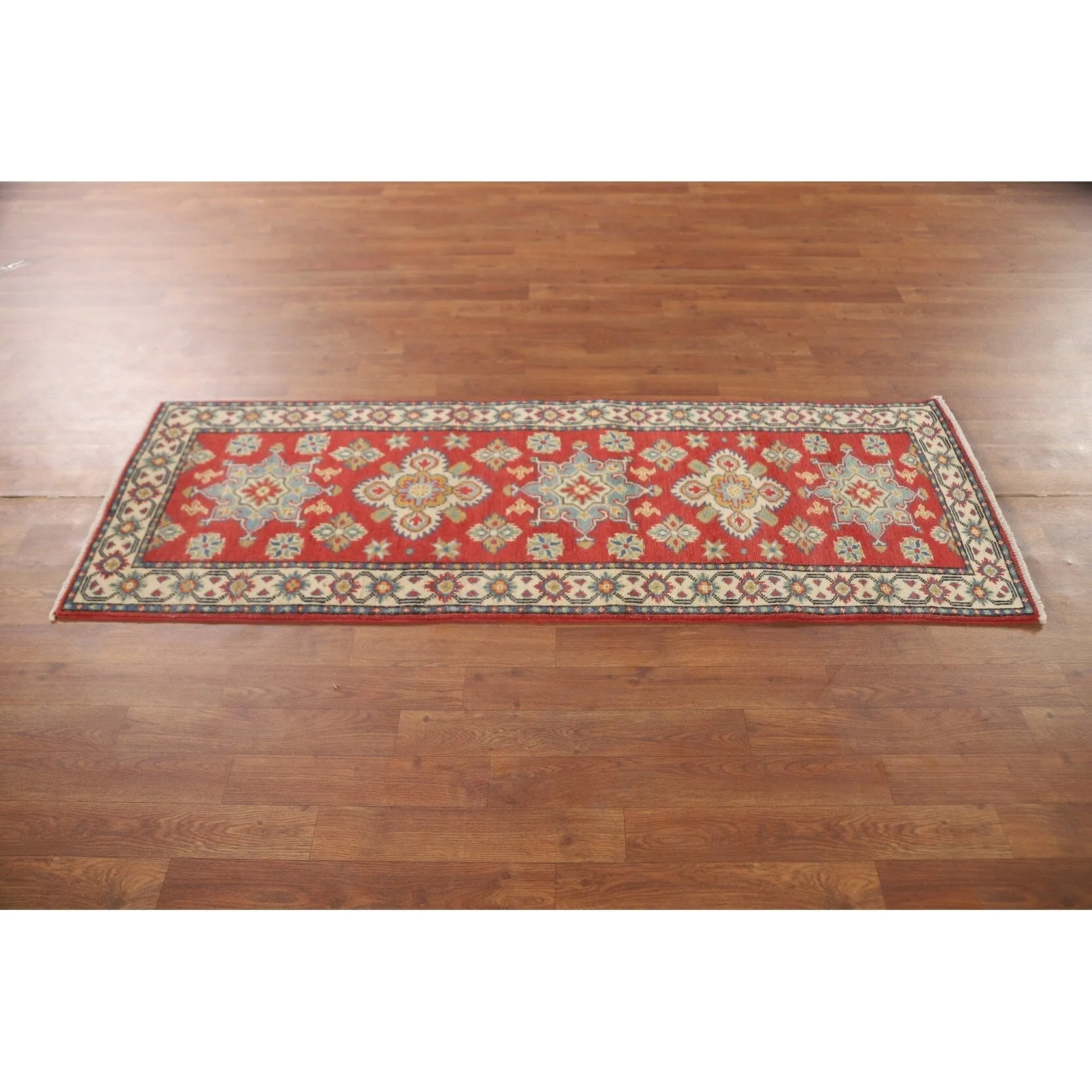 Kazak Runner Rug Hand-Knotted Red Wool Carpet - 2'1 x 5'9