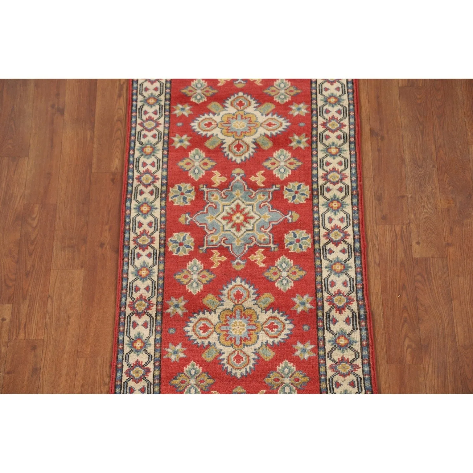Kazak Runner Rug Hand-Knotted Red Wool Carpet - 2'1 x 5'9