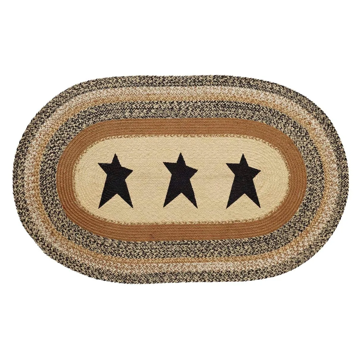 Kettle Grove Jute Rug Oval Stencil Star w/ Pad 36x60 - 3'x5'