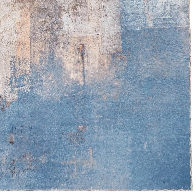 Kyler Machine Washable Beige and Blue Watercolor Area Rug