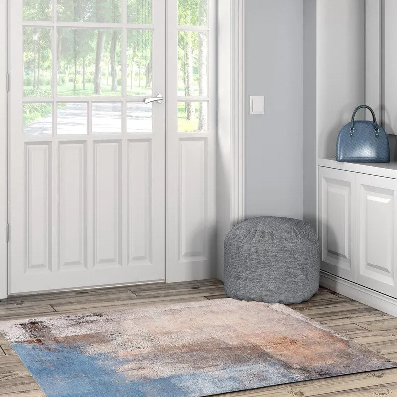 Kyler Machine Washable Beige and Blue Watercolor Area Rug
