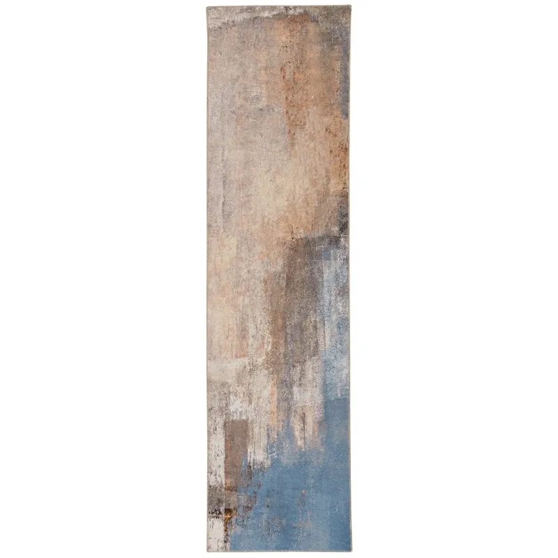Kyler Machine Washable Beige and Blue Watercolor Area Rug