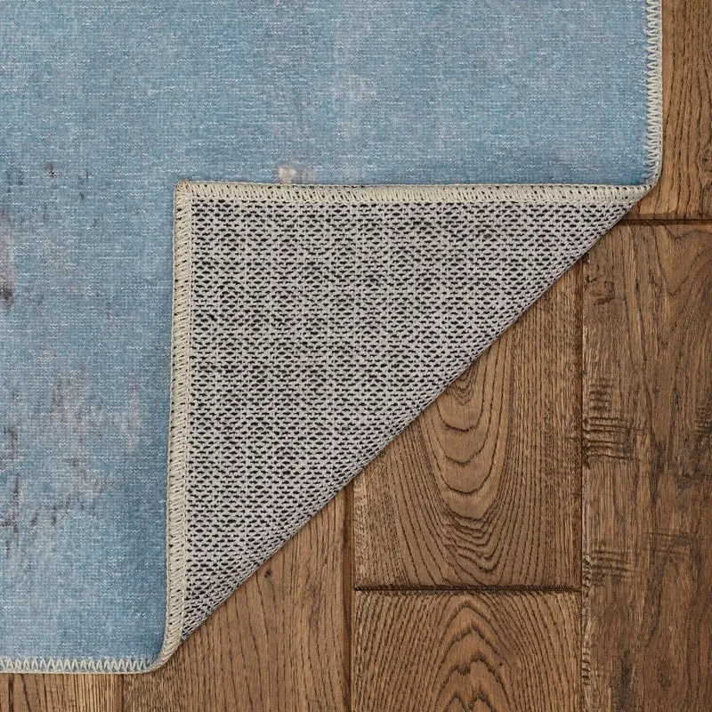 Kyler Machine Washable Beige and Blue Watercolor Area Rug