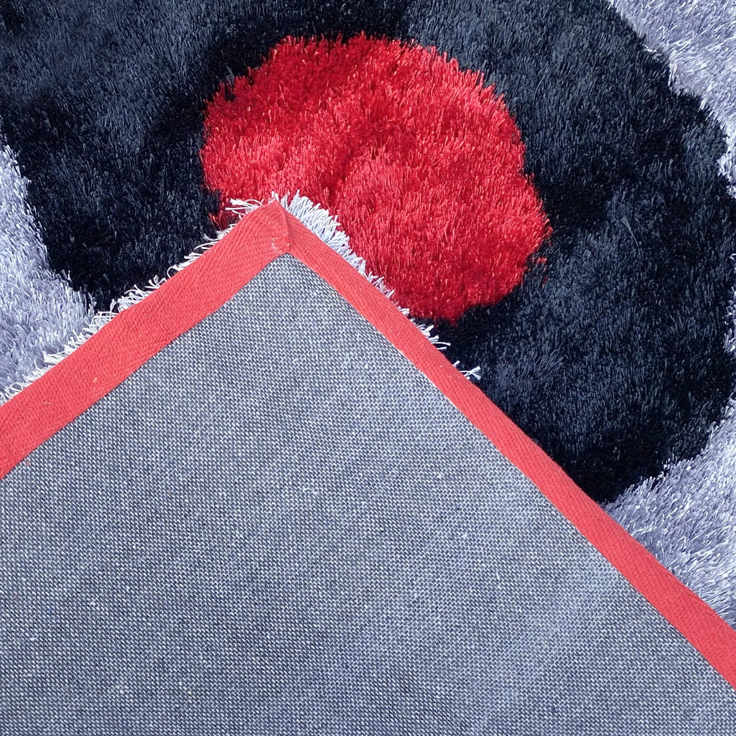 LA Rug Linens 3D Geometric Red Black Modern Swirl Shag Area Rug