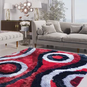LA Rug Linens 3D Geometric Red Black Modern Swirl Shag Area Rug