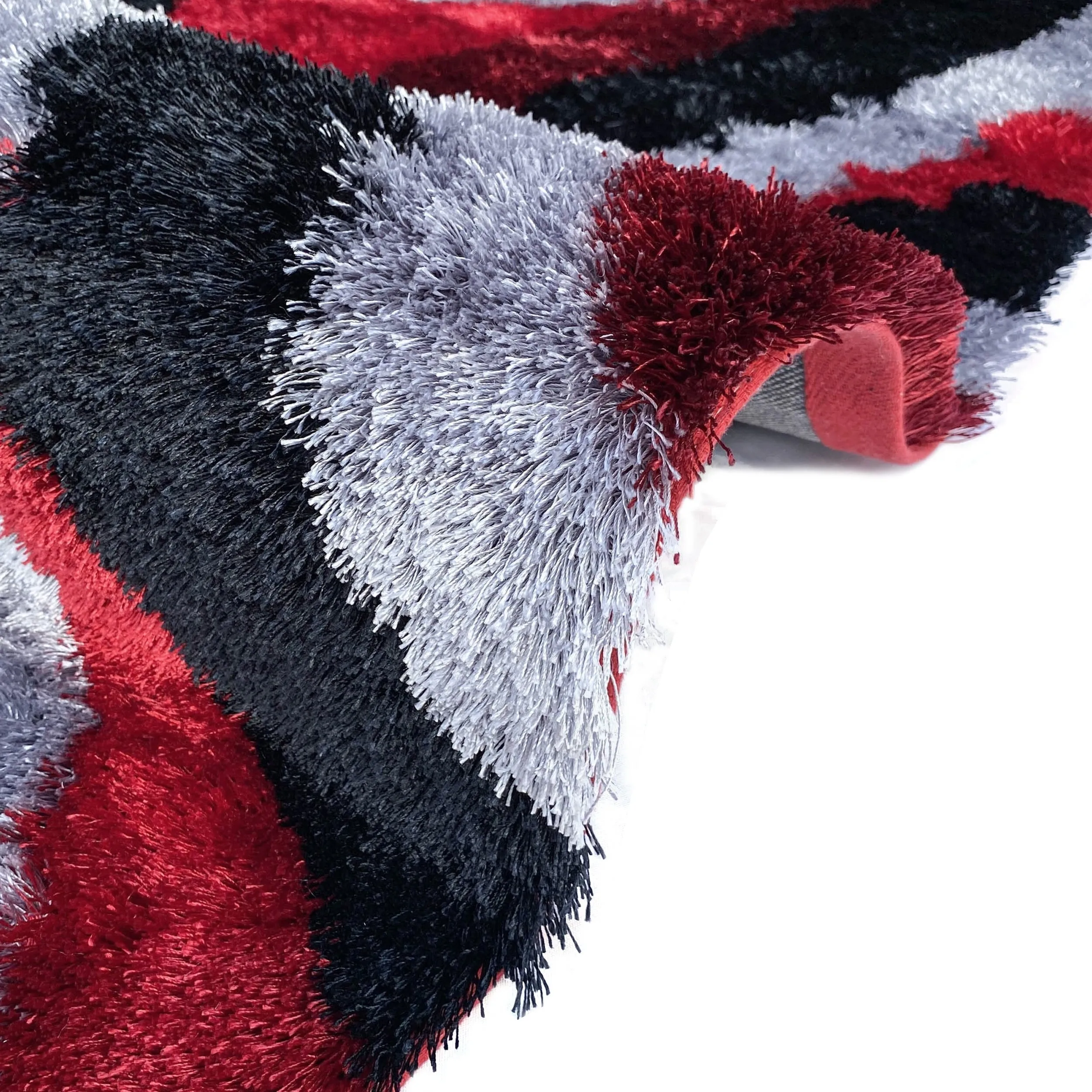 LA Rug Linens 3D Geometric Red Black Modern Swirl Shag Area Rug