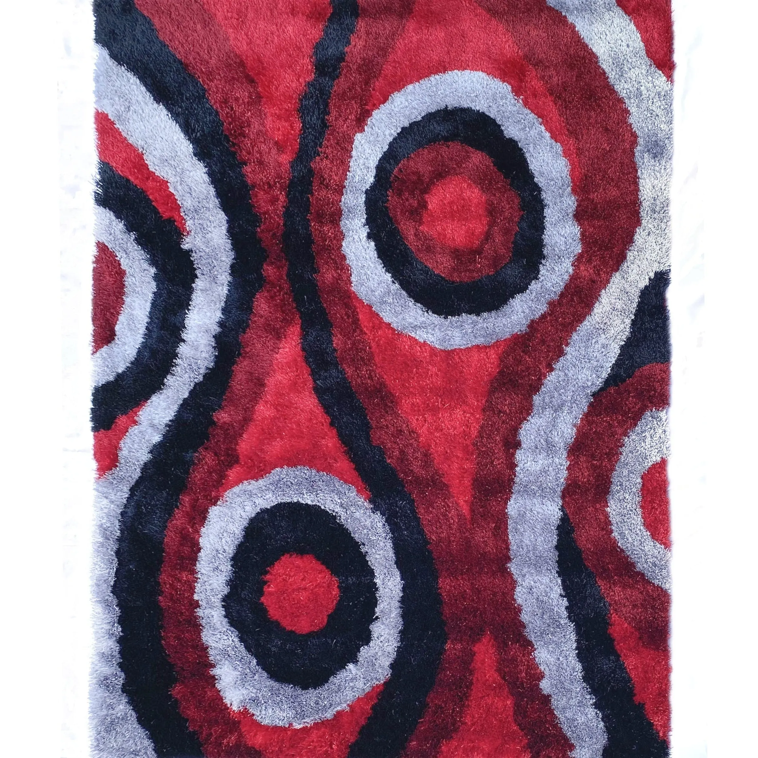 LA Rug Linens 3D Geometric Red Black Modern Swirl Shag Area Rug