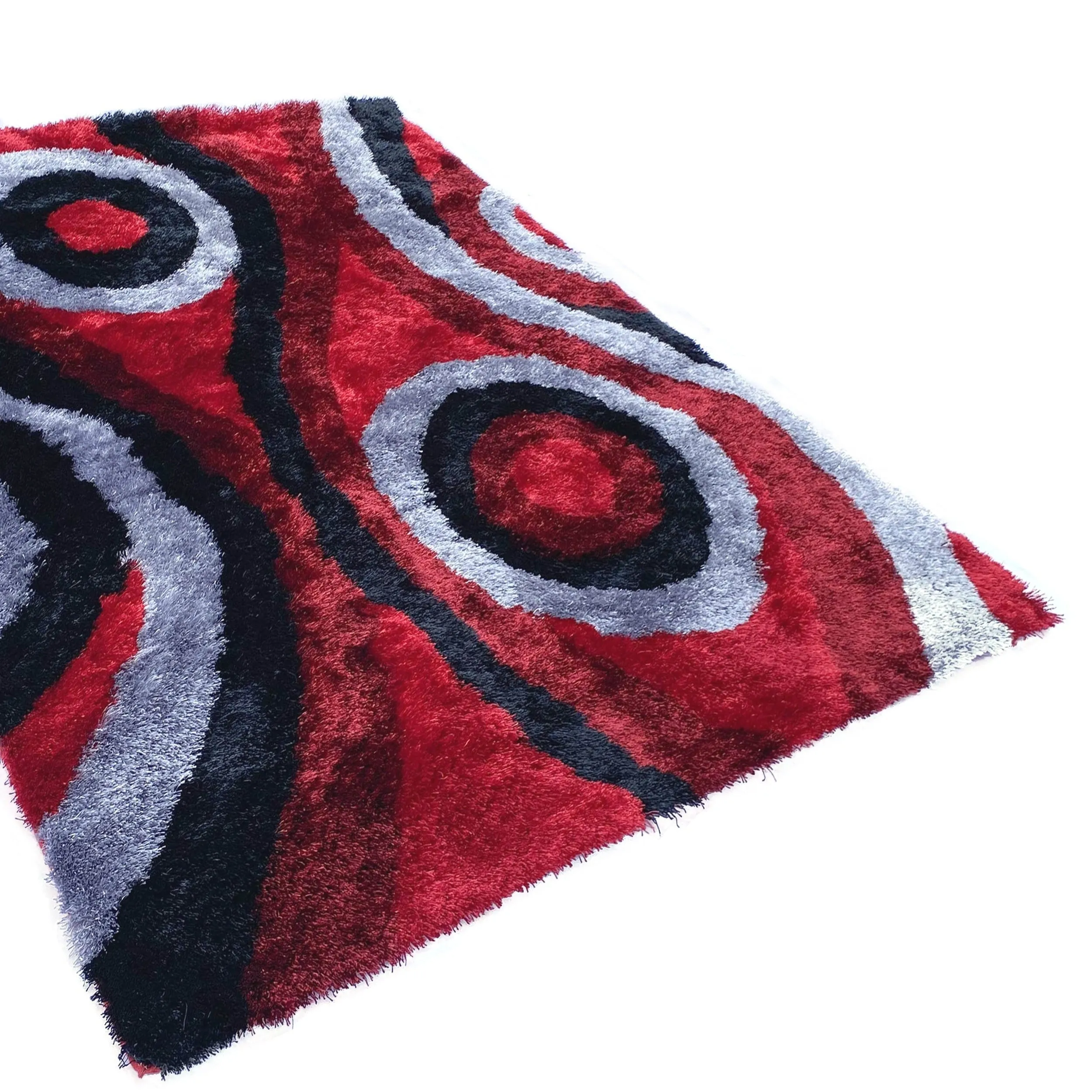 LA Rug Linens 3D Geometric Red Black Modern Swirl Shag Area Rug