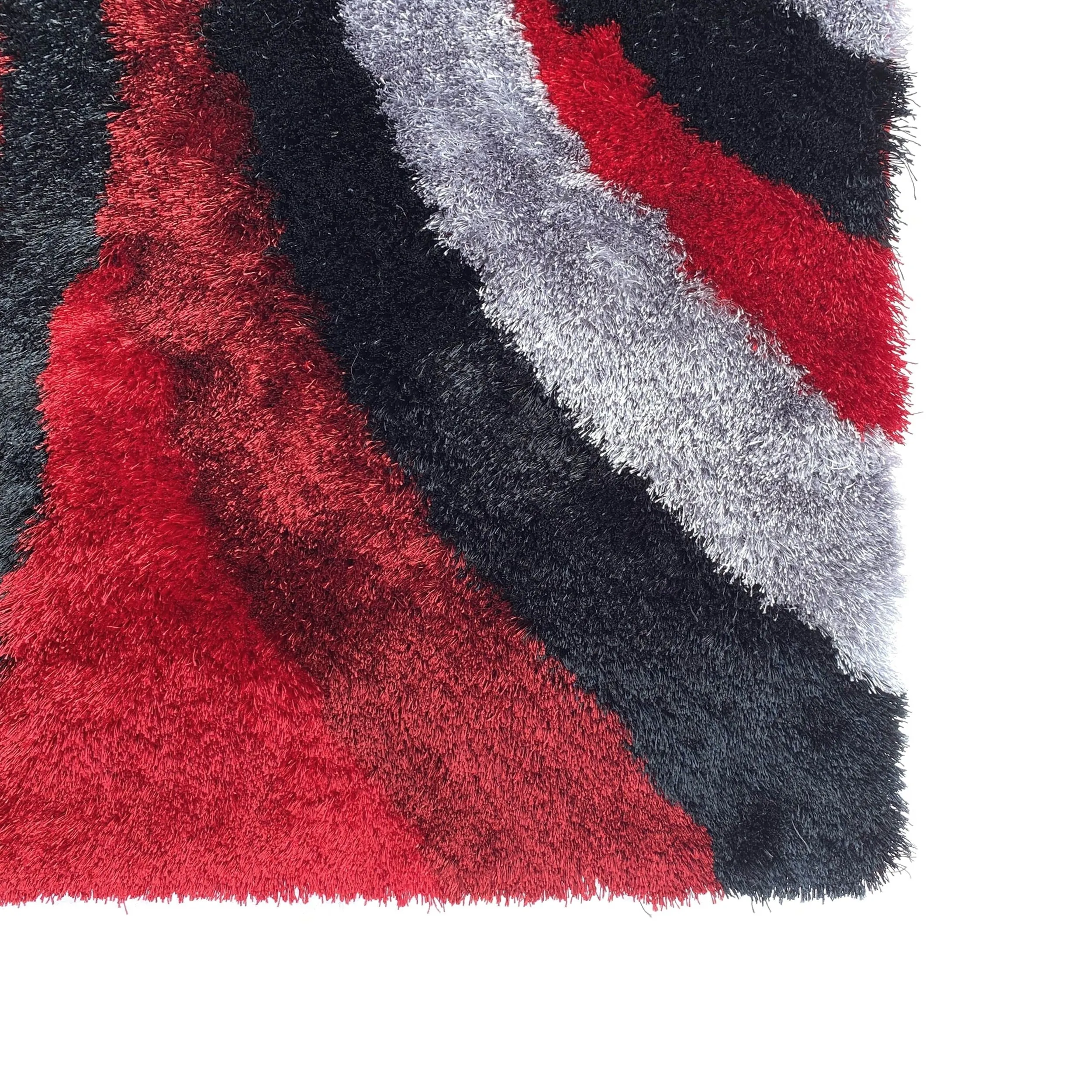 LA Rug Linens 3D Geometric Red Black Modern Swirl Shag Area Rug