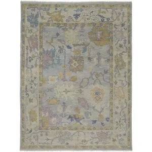 Larson Luxe Hand Knot Botanical Accent Rug. Blue/Wheat Beige