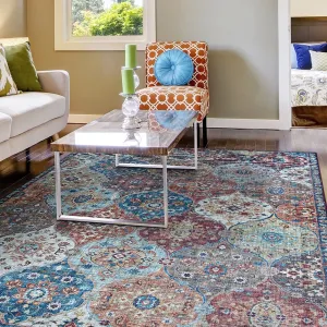 Legion Flora Mosaic Blue-Multicolor Area Rug