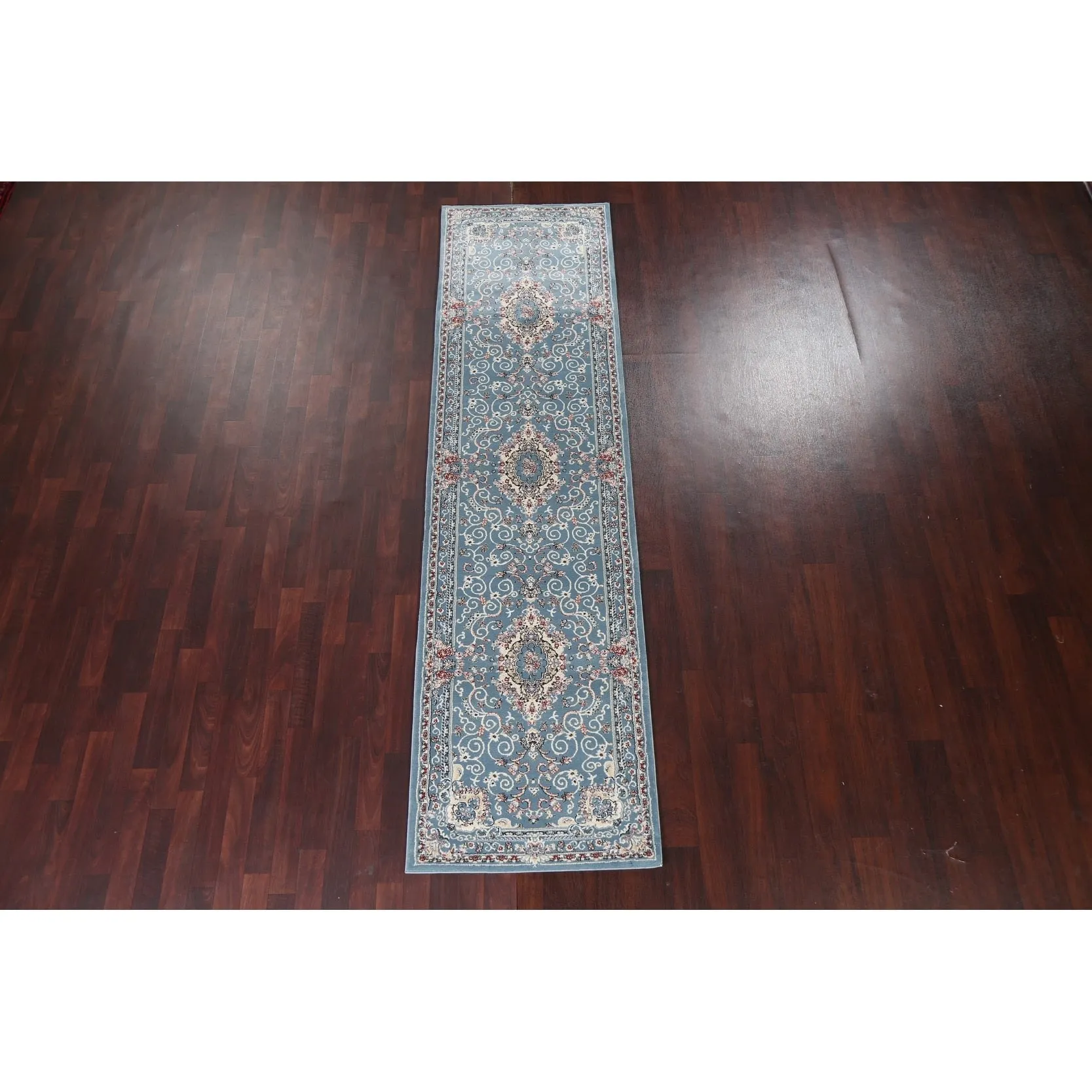 Light Blue Floral Medallion Transitional Turkish Rug Oriental Carpet