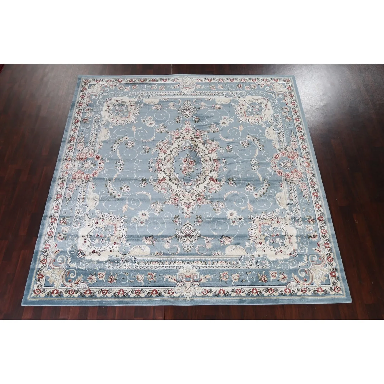 Light Blue Floral Medallion Transitional Turkish Rug Oriental Carpet