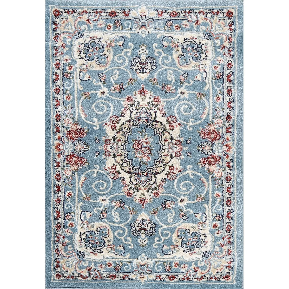 Light Blue Floral Medallion Transitional Turkish Rug Oriental Carpet