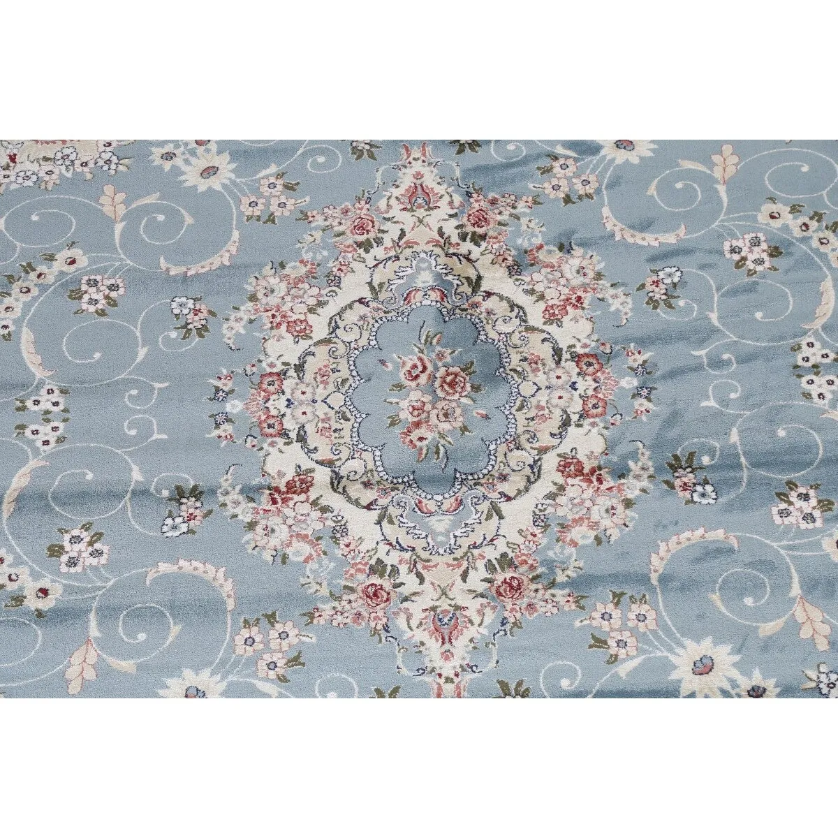 Light Blue Floral Medallion Transitional Turkish Rug Oriental Carpet