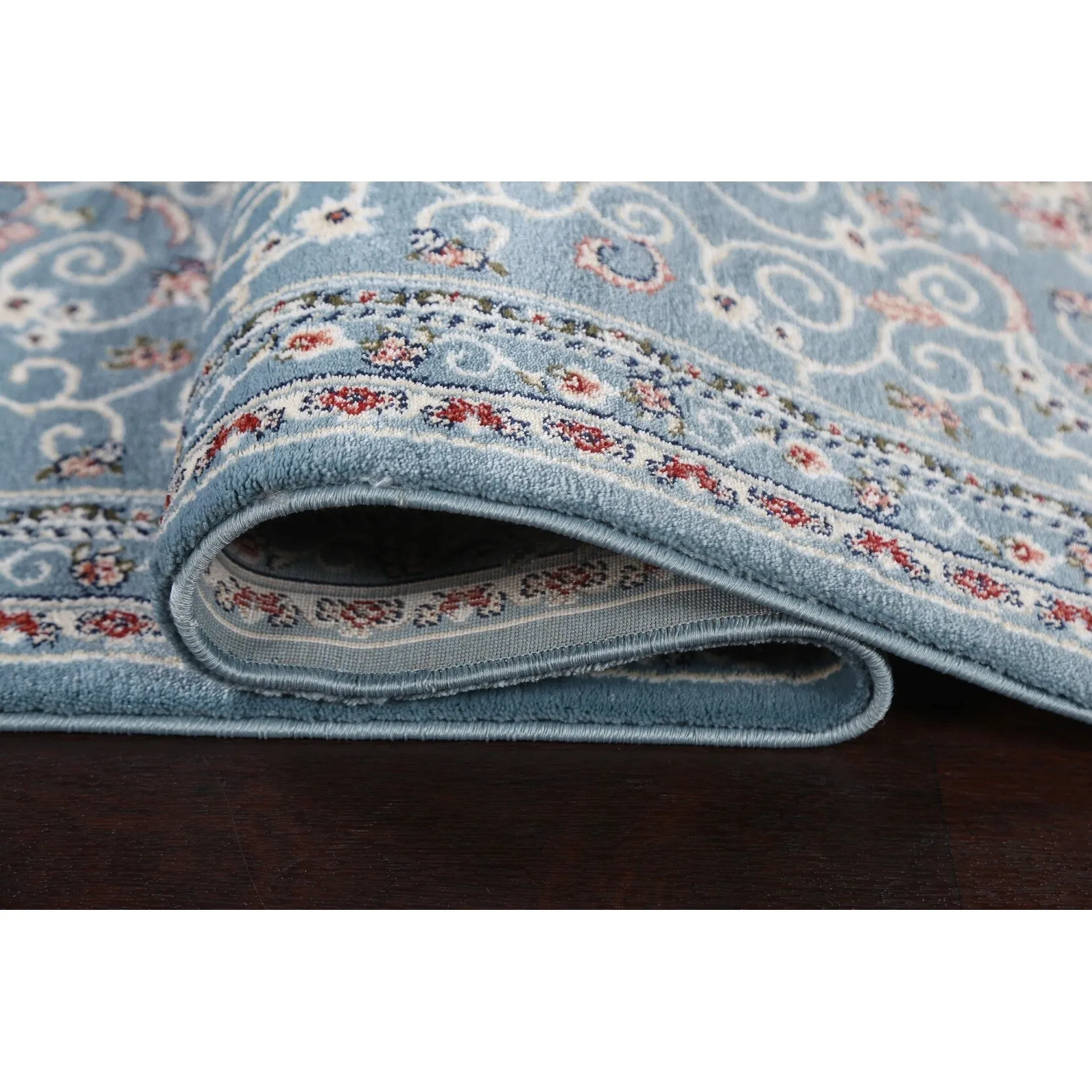 Light Blue Floral Medallion Transitional Turkish Rug Oriental Carpet