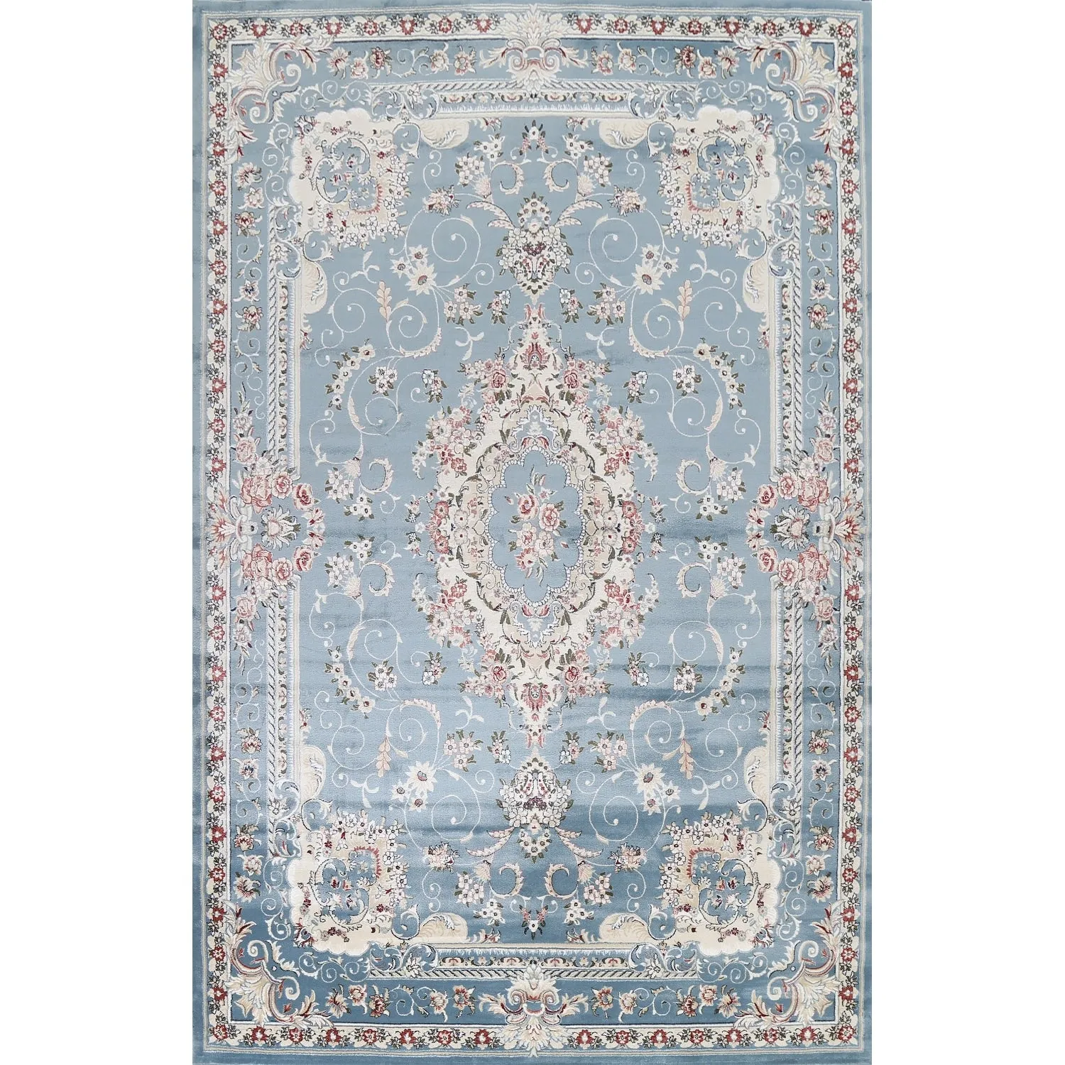 Light Blue Floral Medallion Transitional Turkish Rug Oriental Carpet