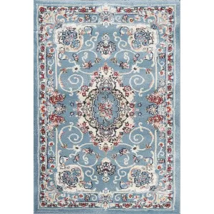 Light Blue Floral Medallion Transitional Turkish Rug Oriental Carpet