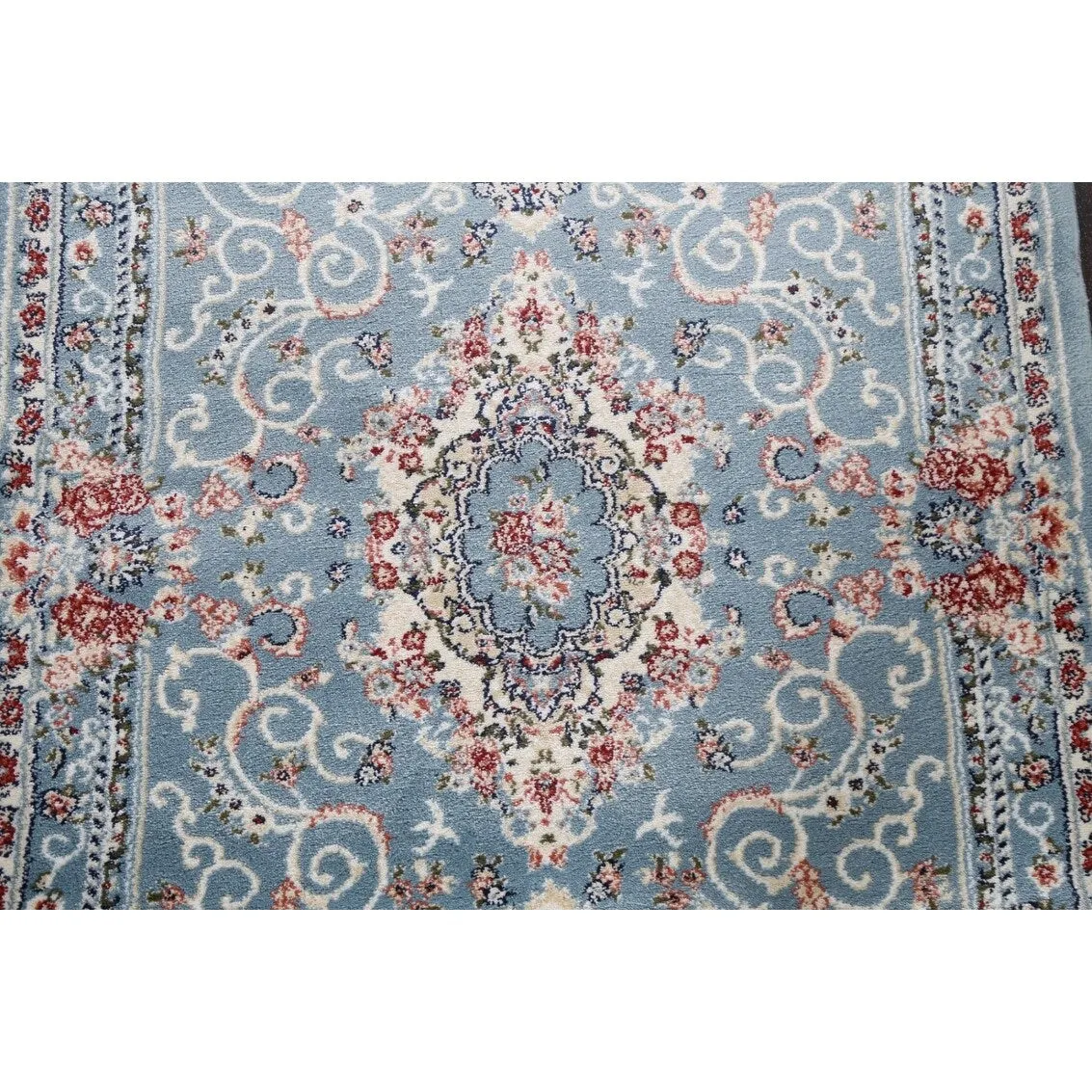 Light Blue Floral Medallion Transitional Turkish Rug Oriental Carpet