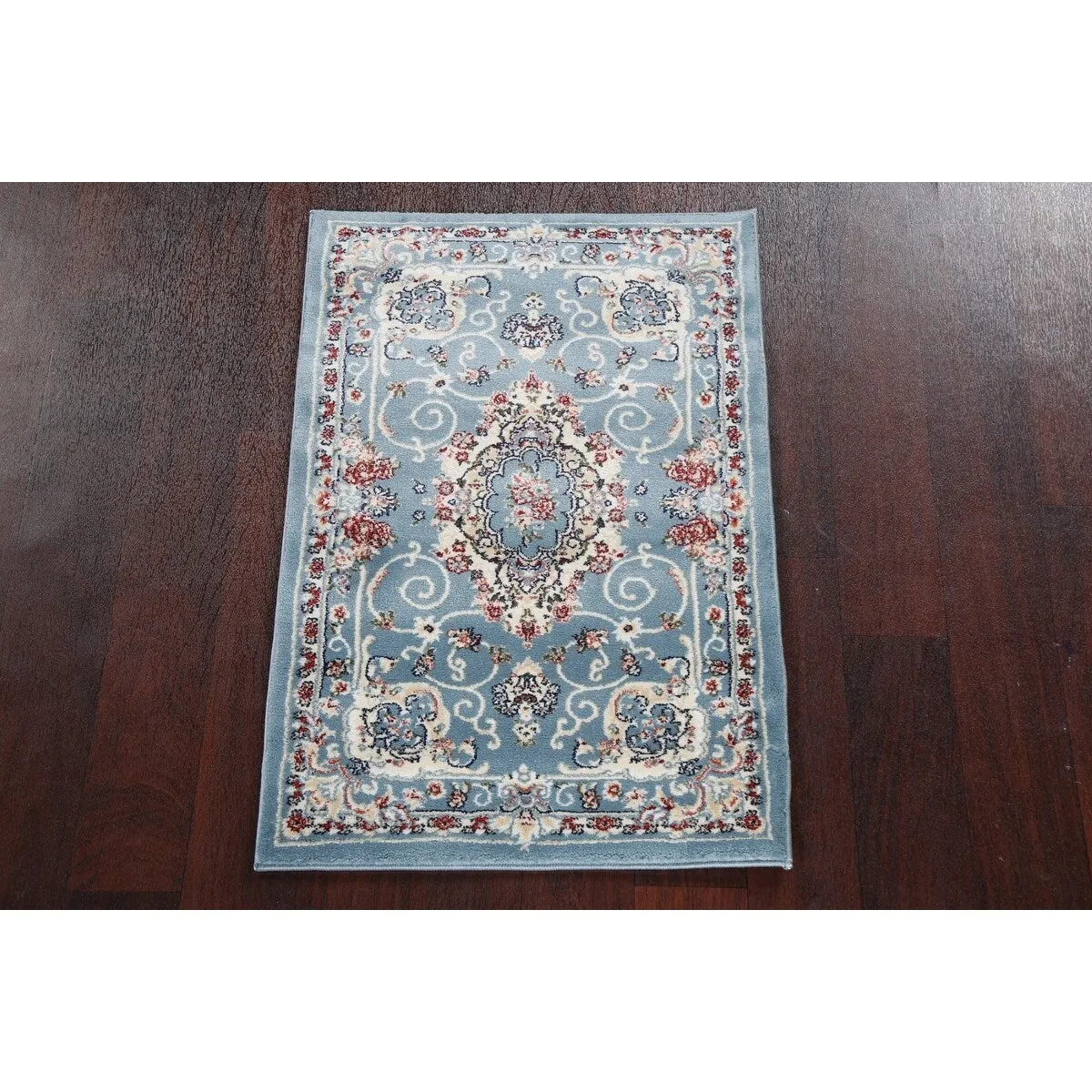 Light Blue Floral Medallion Transitional Turkish Rug Oriental Carpet