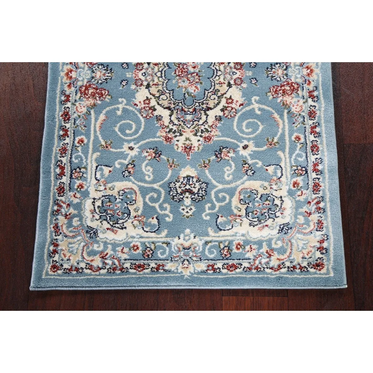 Light Blue Floral Medallion Transitional Turkish Rug Oriental Carpet
