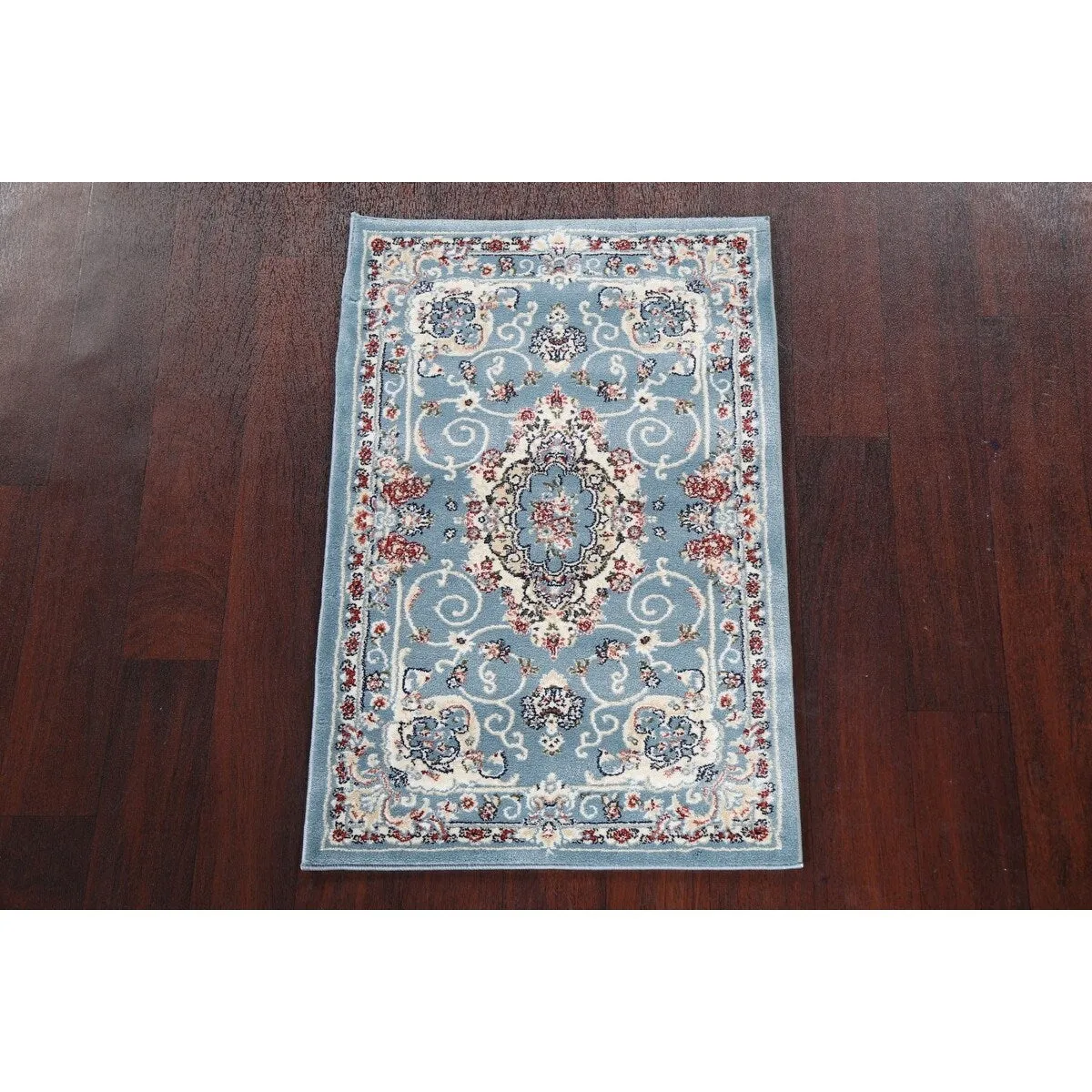 Light Blue Floral Medallion Transitional Turkish Rug Oriental Carpet