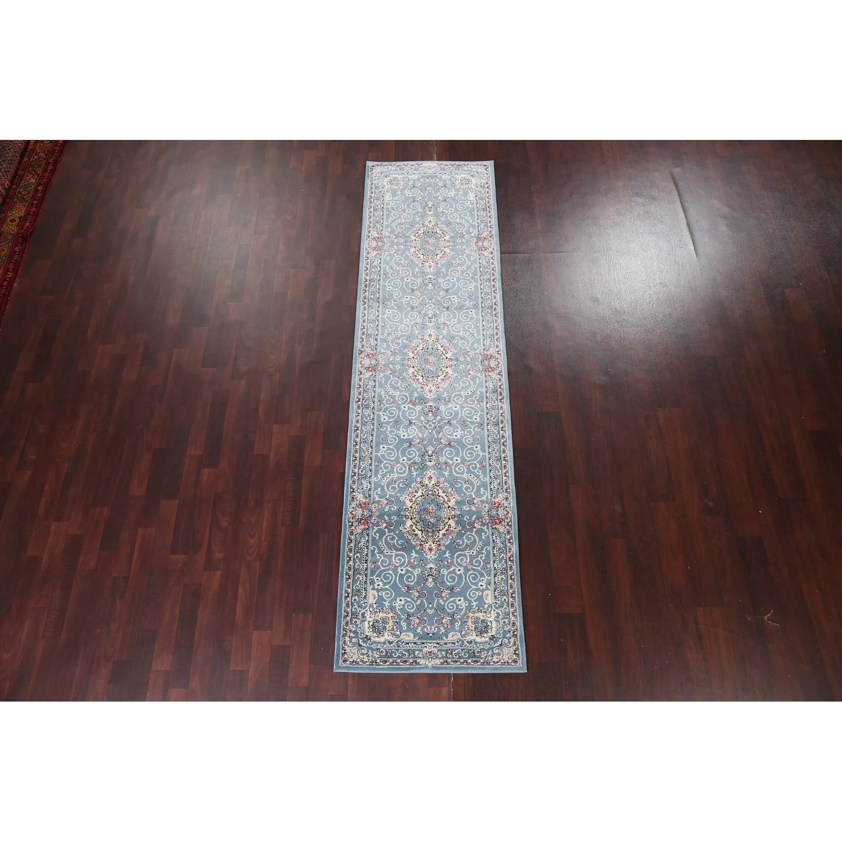 Light Blue Floral Medallion Transitional Turkish Rug Oriental Carpet