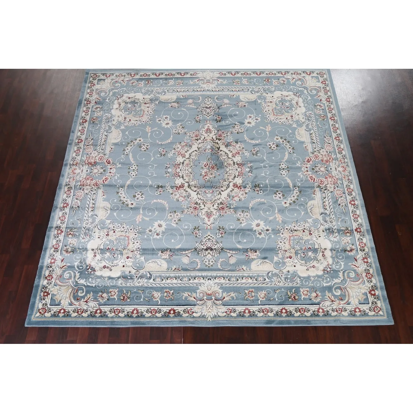 Light Blue Floral Medallion Transitional Turkish Rug Oriental Carpet