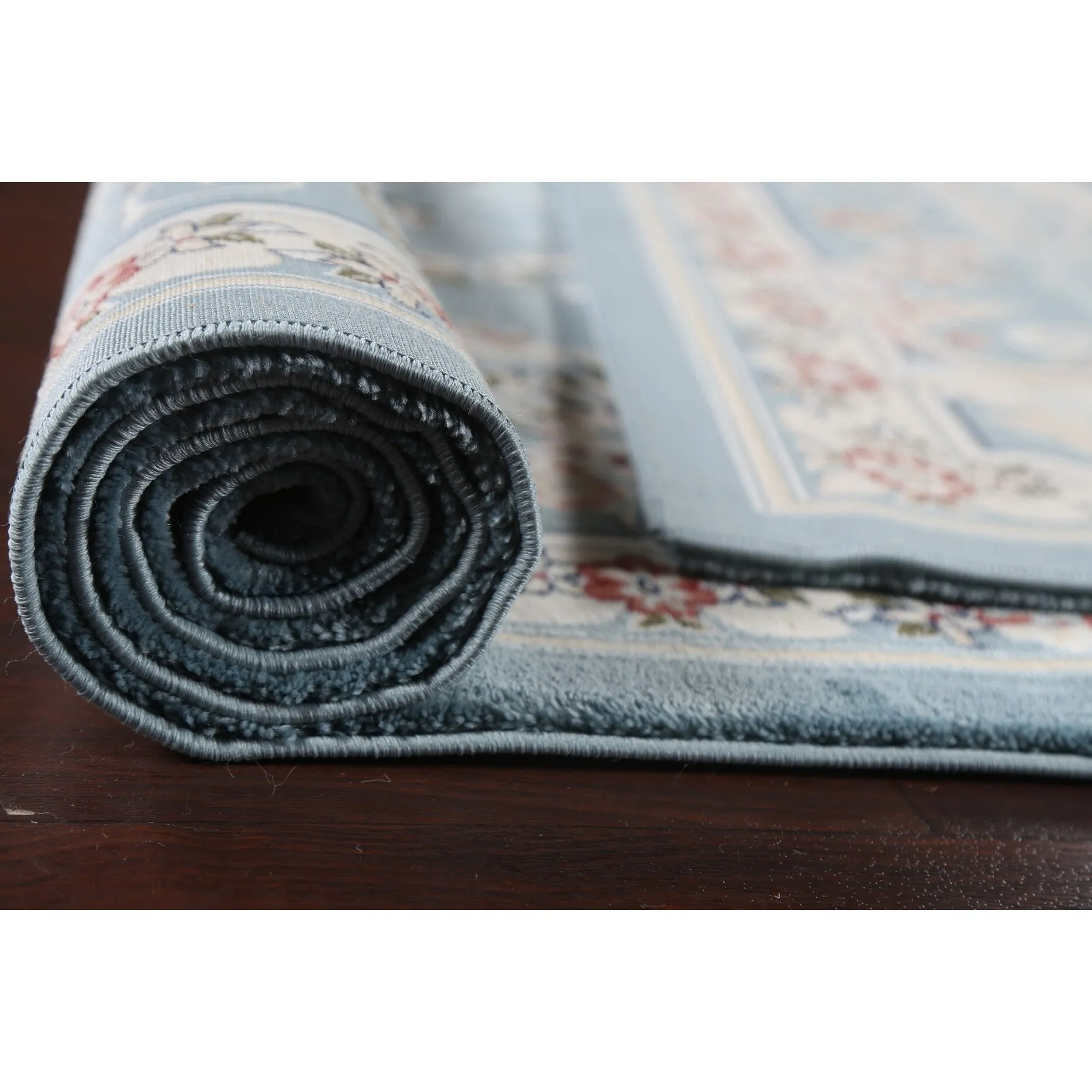 Light Blue Floral Medallion Transitional Turkish Rug Oriental Carpet