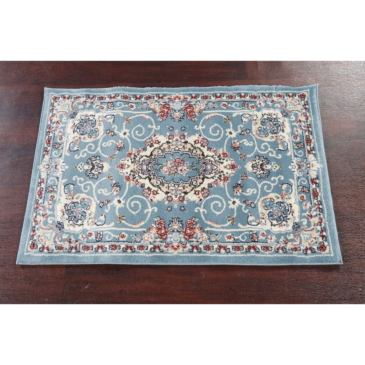 Light Blue Floral Medallion Transitional Turkish Rug Oriental Carpet