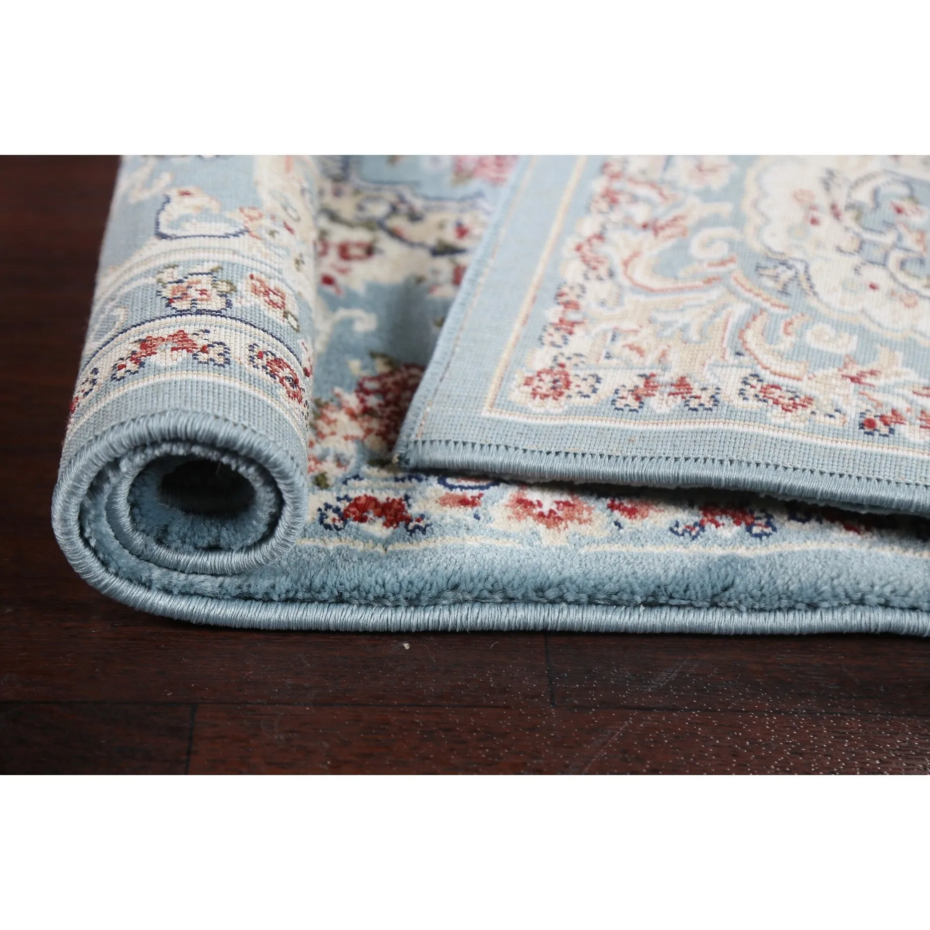 Light Blue Floral Medallion Transitional Turkish Rug Oriental Carpet
